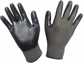 Rękawice robocze powlekane nitrylem czarne ochronne, rozmiar 7