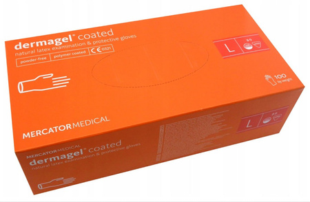 Rękawice lateksowe bezpudrowe DERMAGEL COATED, rozmiar L, kremowe