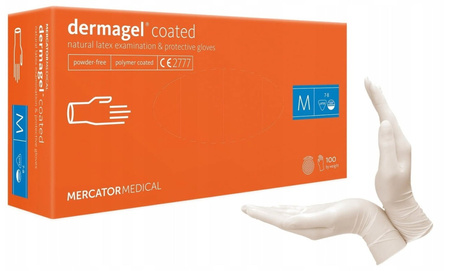 Rękawice lateksowe bezpudrowe DERMAGEL COATED, rozmiar M, kremowe