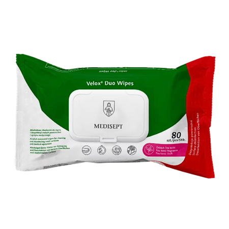 Velox Duo Wipes Tea Tonic - chusteczki do dezynfekcji powierzchni 80 szt. Flowpack Medisept