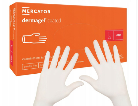 Rękawice lateksowe bezpudrowe DERMAGEL COATED, rozmiar L, kremowe