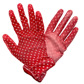 Rękawiczki ogrodnicze czerwone w kropki rozm. 7, damskie