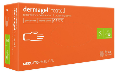 Rękawice lateksowe bezpudrowe DERMAGEL COATED, rozmiar S, kremowe