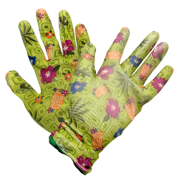 Rękawice ogrodowe damskie rozm. 8, zielone w kwiatki
