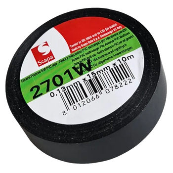 Taśma izolacyjna czarna 15 mm/10 m, elektroizolacyjna, samogasnąca